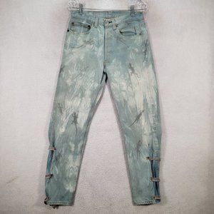 Levi's 501 Green Tie Dyed Denim Gecko Lizard Zipper Slim Unique Ankle Jeans